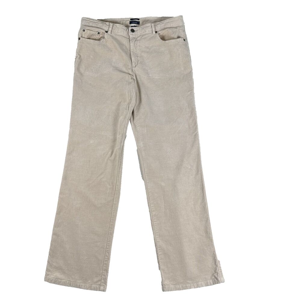 IZOD Women's Stretch Corduroy Pants Size 10 Beige Fine Wale Cotton Straight Leg